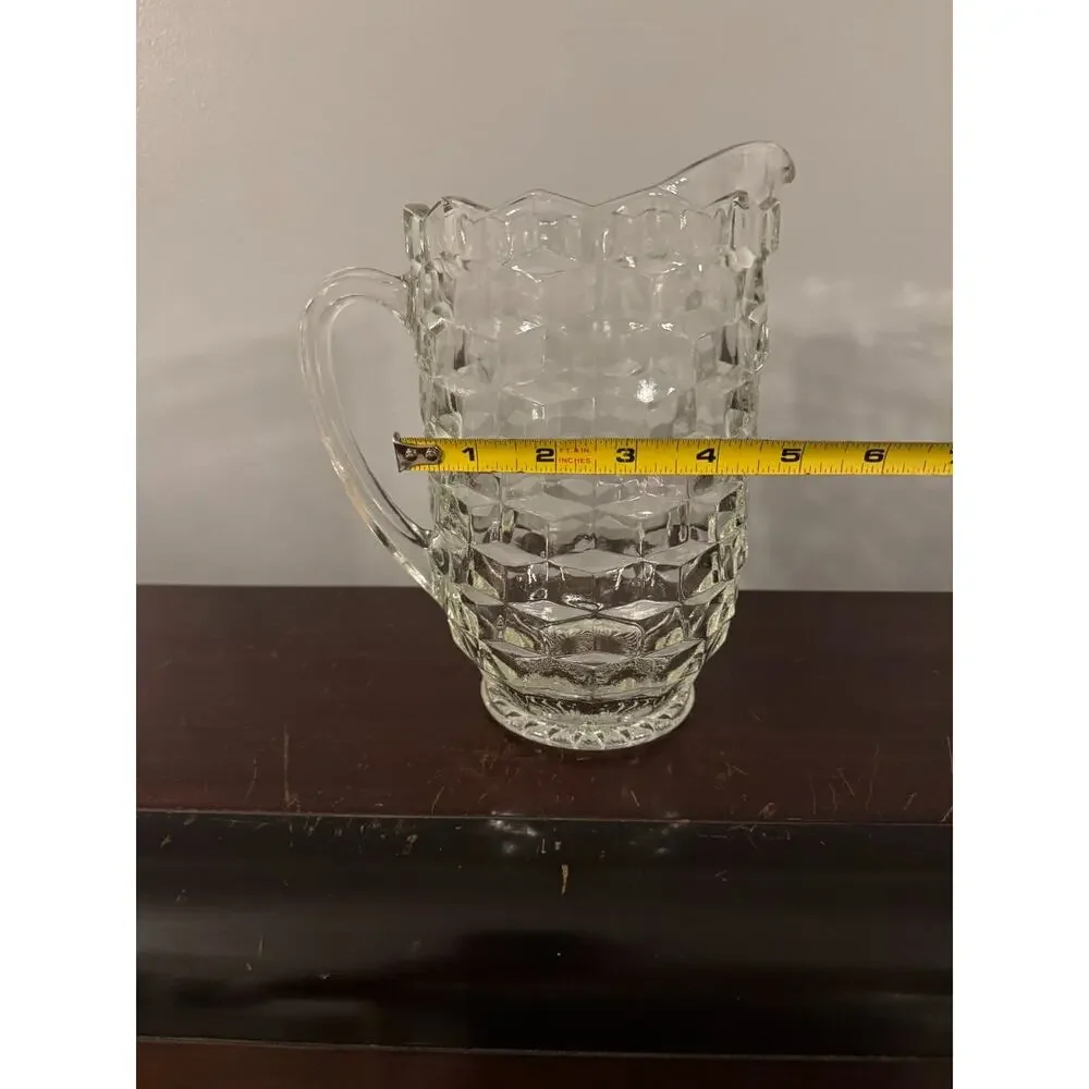 Indiana Glass Whitehall Cubist Pitcher Clear Glass 64 oz Cube Block Vintage
